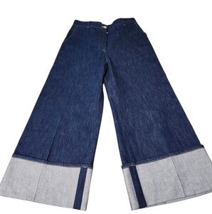 Patou Cuffed Wide-Leg Blue Jeans - 42